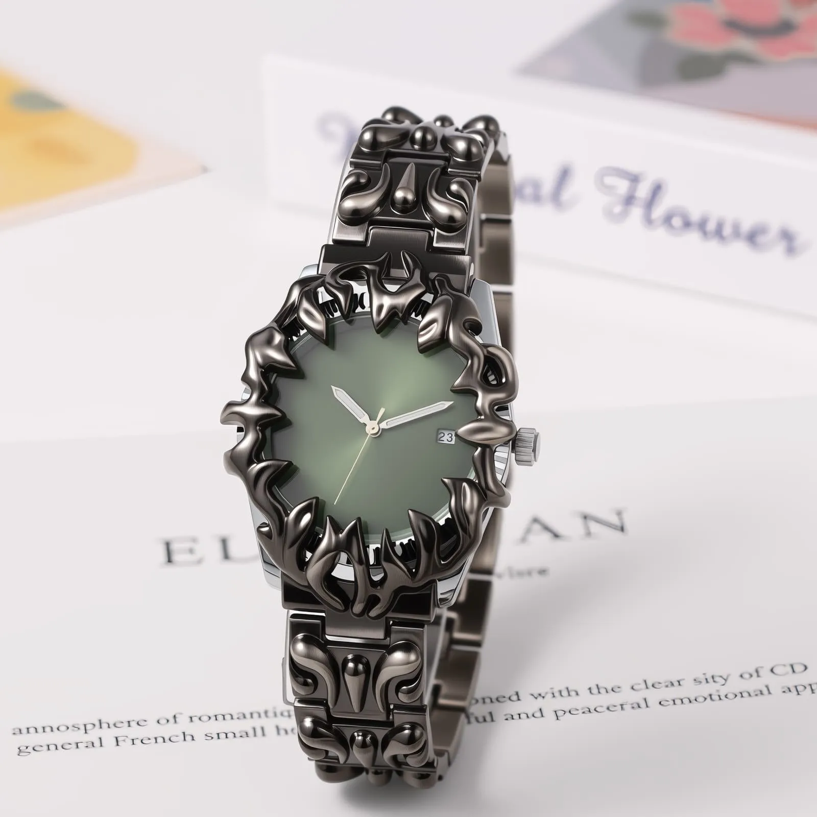 Punk Flame Bezel Men Y2K Quartz Watch Metal Band Gothic Date Fashion Wristwatch Vintage Harajuku Streetwear Clocks