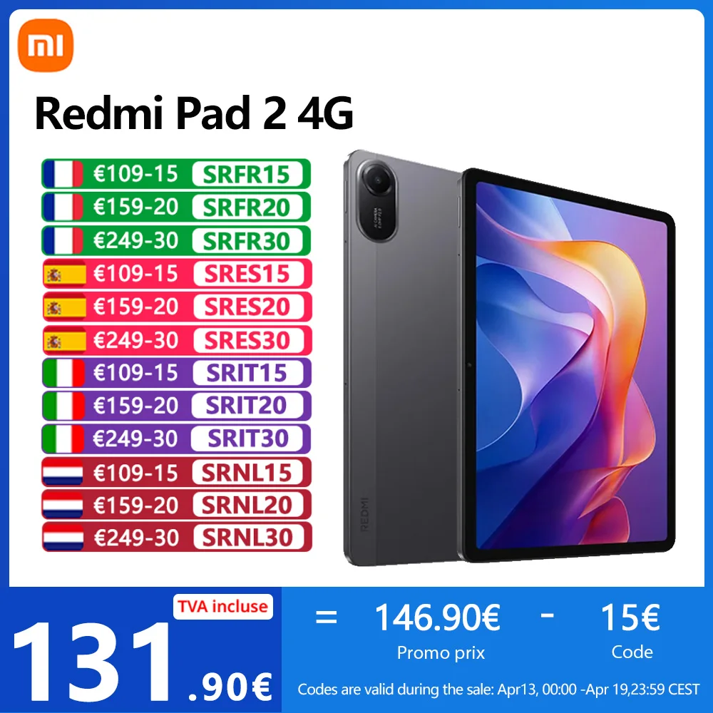Xiaomi Redmi Pad 2 4G tablette,MediaTek Helio G100-Ultra,11",90 Hz,Caméra 8 MP,9000 mAh Batterie,Bluetooth 5.3