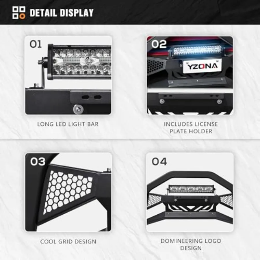 شريط الثور مع شريط إضاءة LED وإطار لوحة ترخيص متوافق مع شبكة حماية الشواية الأمامية تشيفي كولورادو وجي إم سي كانيون 2015-2022، #3