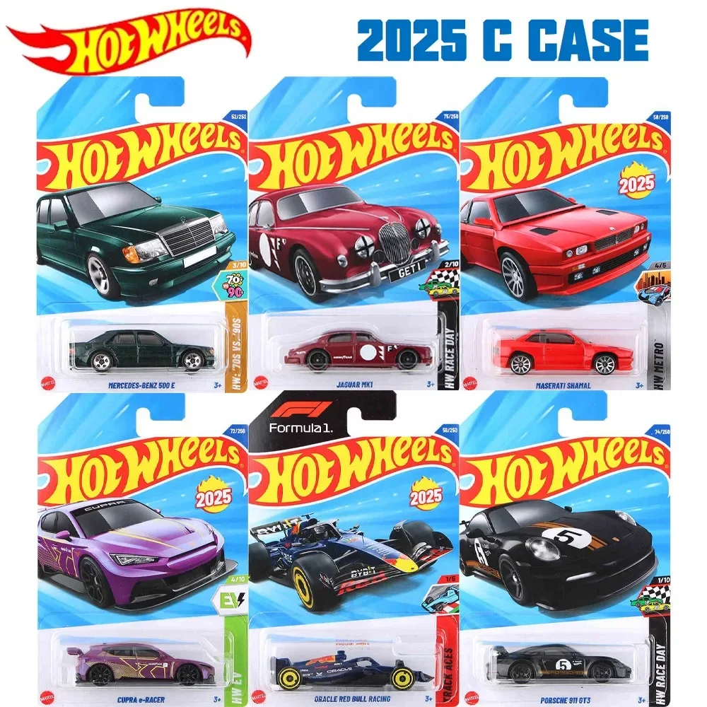 Hot Wheels Carros 2025 C Caso F1 ORACLE RED BULL RACING PORSCHE 911 GT3 MERCEDES-BENZ 500 E 1:64 Modelo de automóvel Meninos Brinquedos Presente