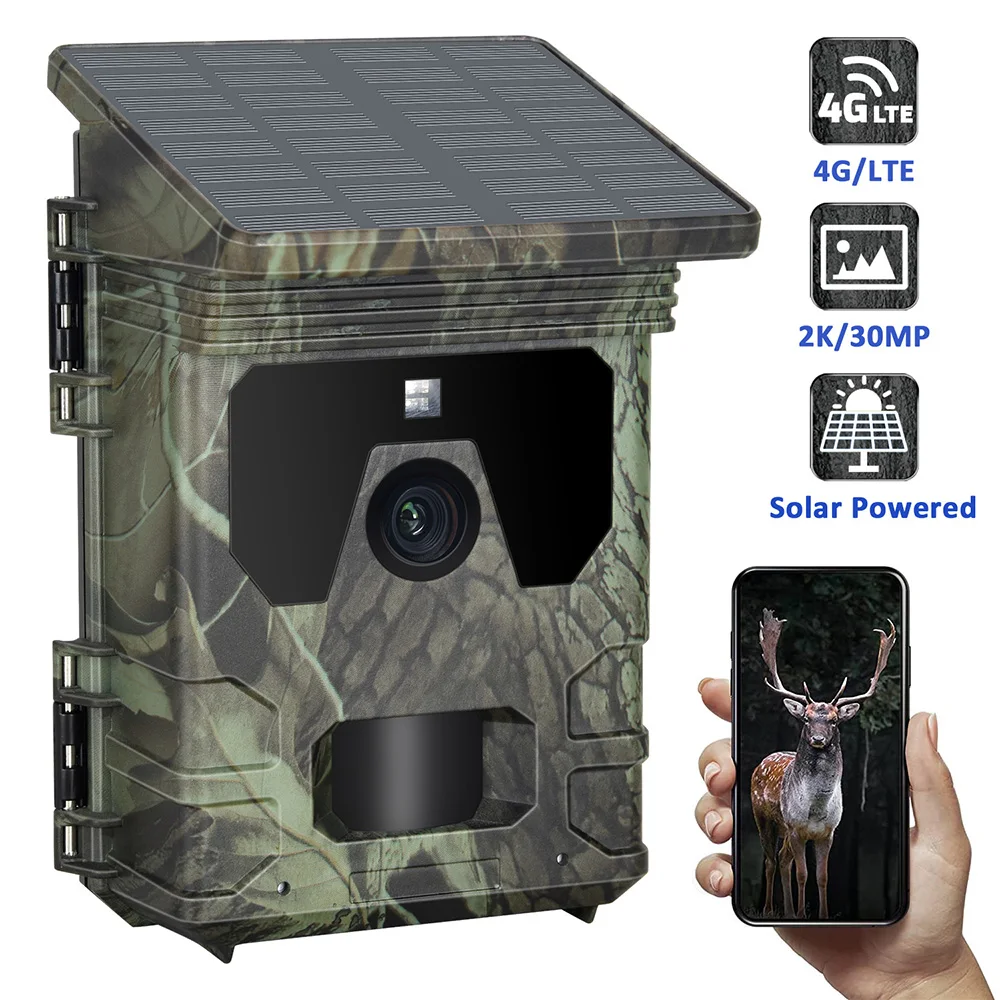 Outdoor Hunting Camera 4G 2K Video 30MP Supports 256GB APP Online Video Viewing Infrared Tracking Live Stream Waterproof