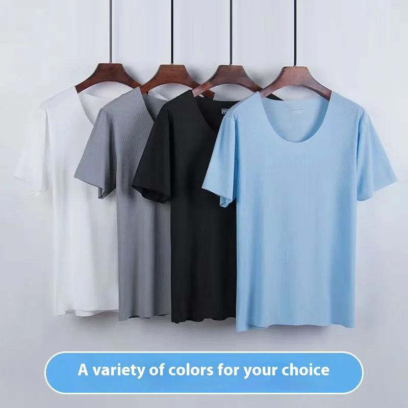 Large Size Men Pajamas Set Ice Silk Sense Round Neck Solid Colour Short Sleeve T-Shirt Student Short Sleeve Shorts Two-Piece Set