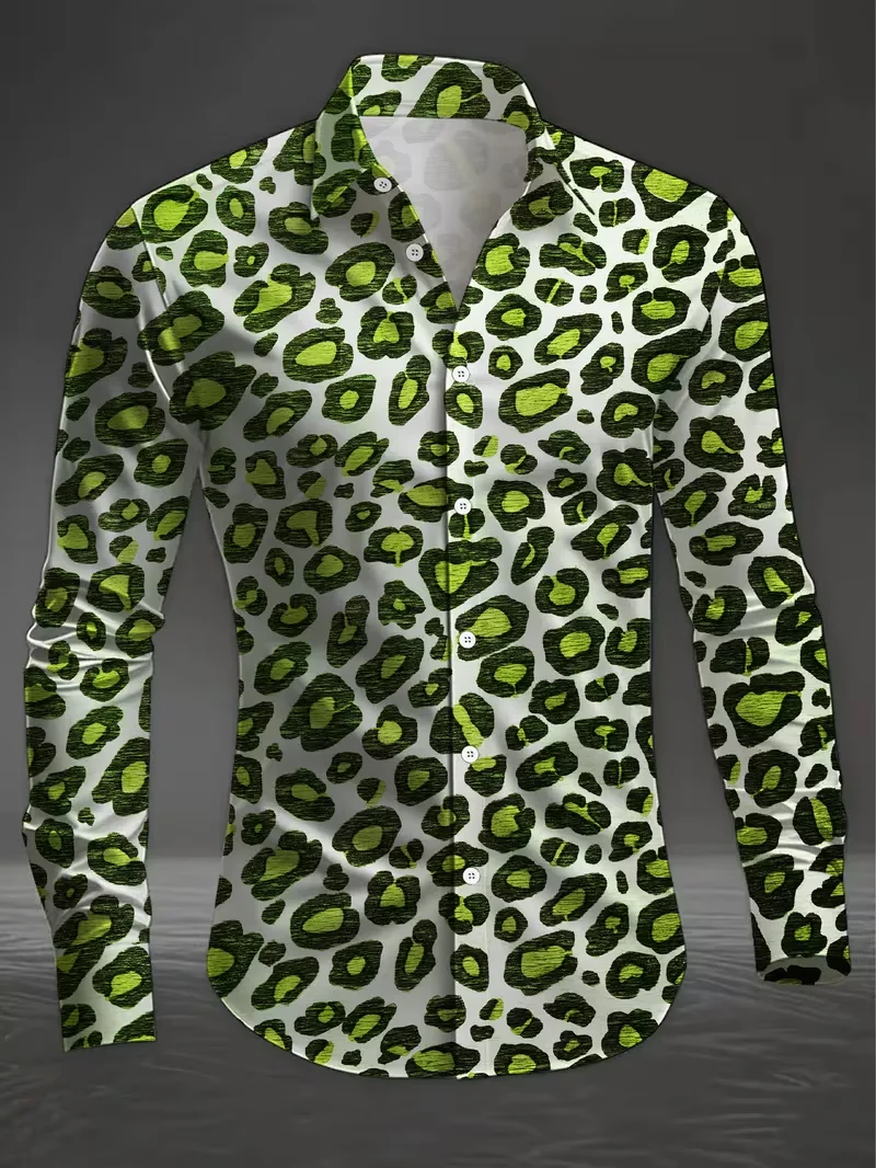 

Повседневная мужская рубашка с длинными рукавами и 3D леопардовым принтом, рубашка на пуговицах, модная повседневная рубашка с длинными рукавами и лацканами