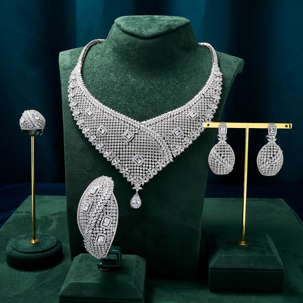 11-11 Luxury Elegant Bridal Necklace Set for Women Cubic Zirconia Wedding Jewelry Sets African Brides Accessories Jewelri