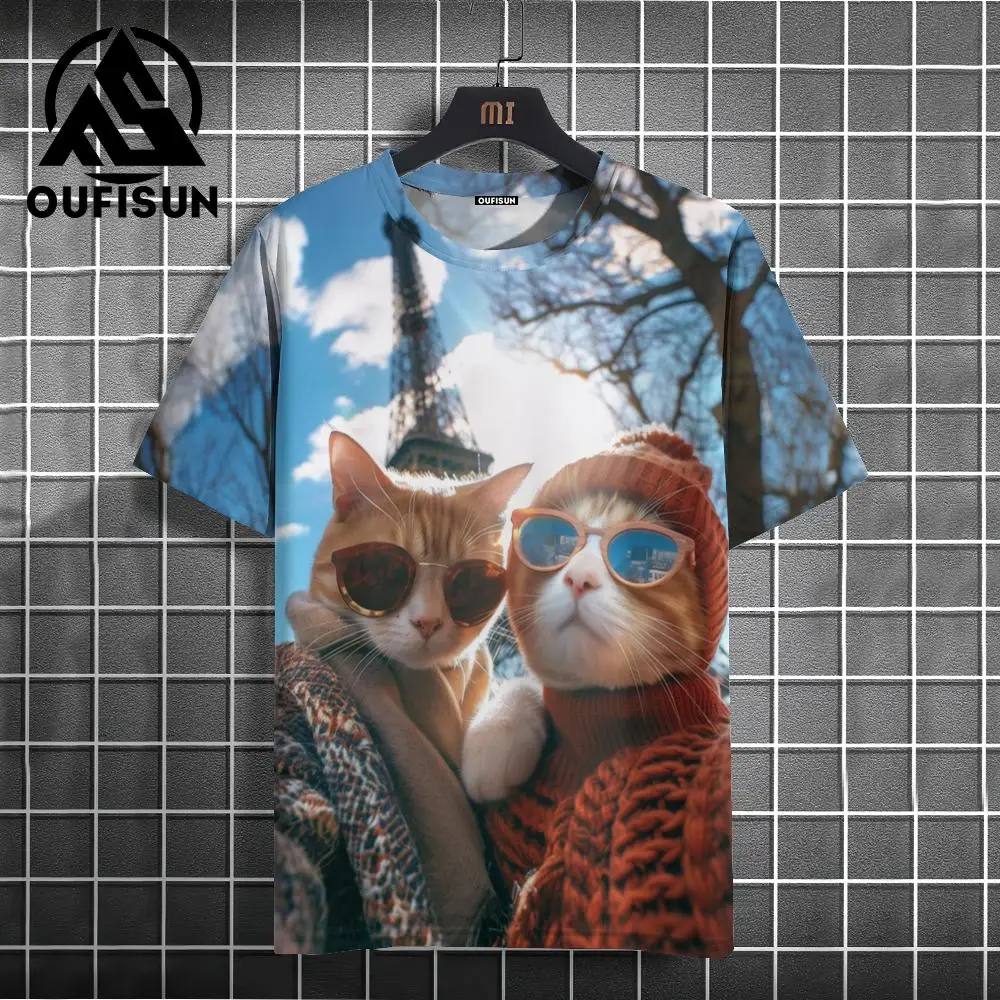 Camiseta con estampado 3D de animales para hombre y mujer, camisa de manga corta de gran tamaño, cuello redondo, informal