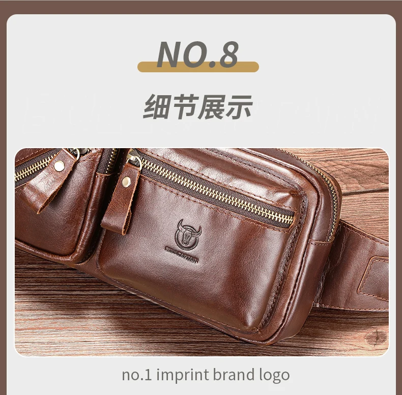 Bull captain Herren Echt leder Brusttasche Outdoor Sport Umhängetasche Multifunktion ale Hüft tasche mit großer Kapazität – Detail 10