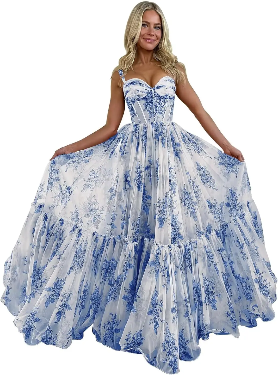 

Floral Print Prom Dresses 2026 for Women Tulle Long Spaghetti Straps Corset Formal Evening Party Gown Formal Dress Women Elegant