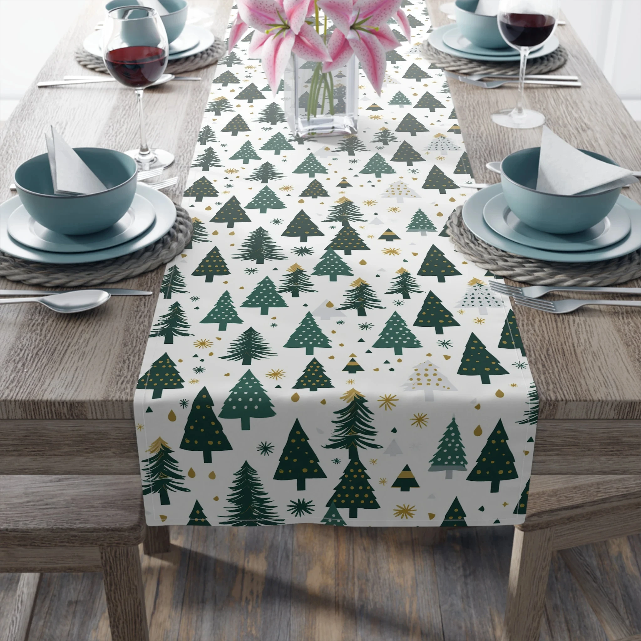 Gemütlicher Weihnachts-Tischläufer mit Weihnachtsbaum-Aufdruck, ideal für Tische für den Winterurlaub, tolle Weihnachtsküchendekoration, Tischdekoration