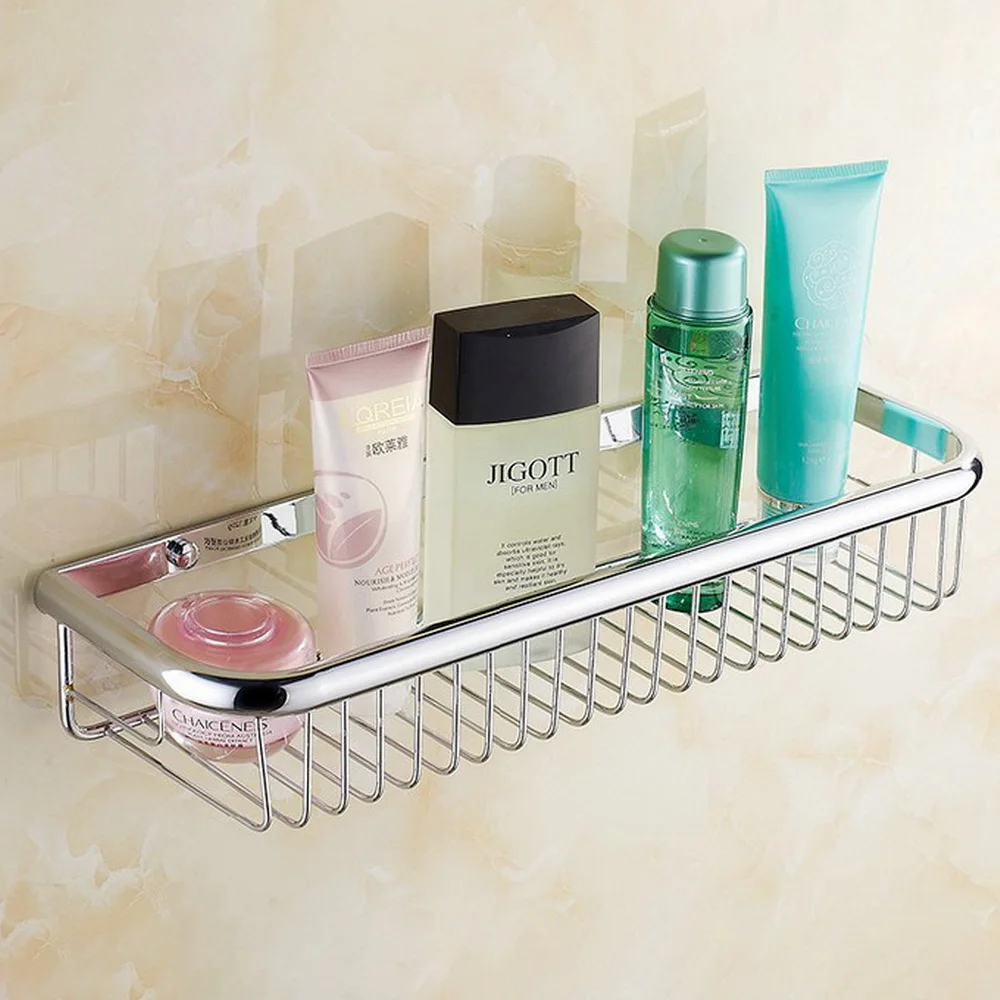 Polished Chrome Wall Mounted Shower Caddy Basket Bathroom Cosmetic Shelf Storage/Rack aba514