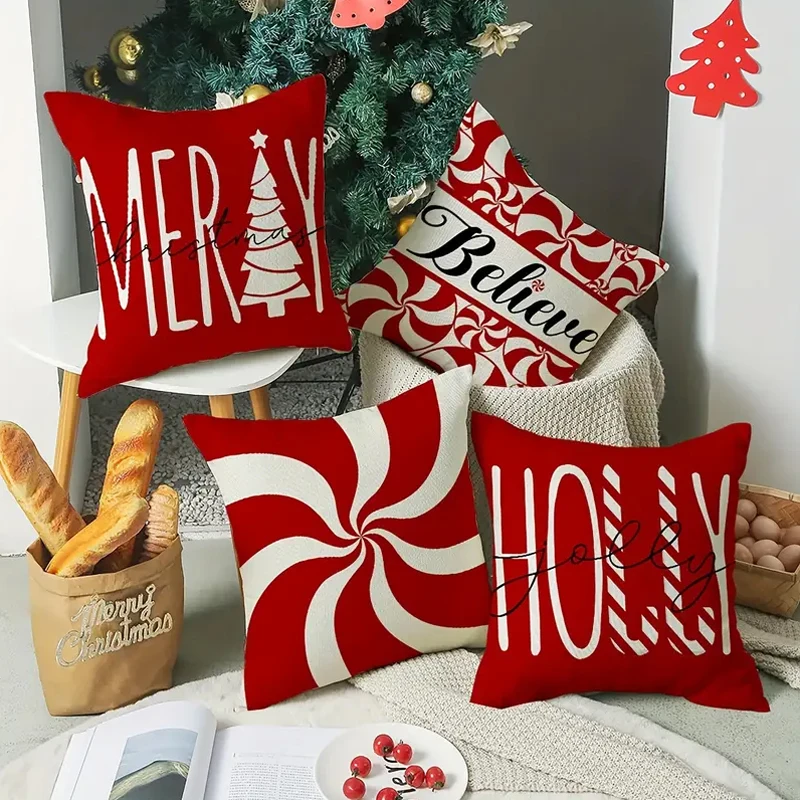 

45*45cm Red Christmas Pillow Covers Merr Christmas Tree Believe Snowflake Winter Holiday Decor Cushion Cover for Home Couch