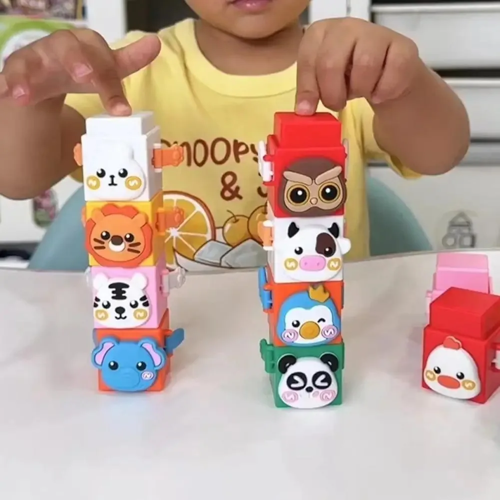 Kids' fun press-stack cute pet stacking toy, cartoon educational building play, focus training puzzle for toddlers
