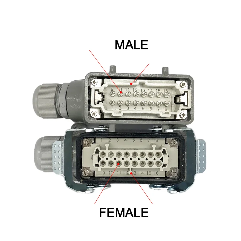 High Base Rectangular Heavy Duty Connectors 4 6 8 10 16 20 24 32 48 Core Pins 16A Waterproof Aviation Plug Top Side Outlet