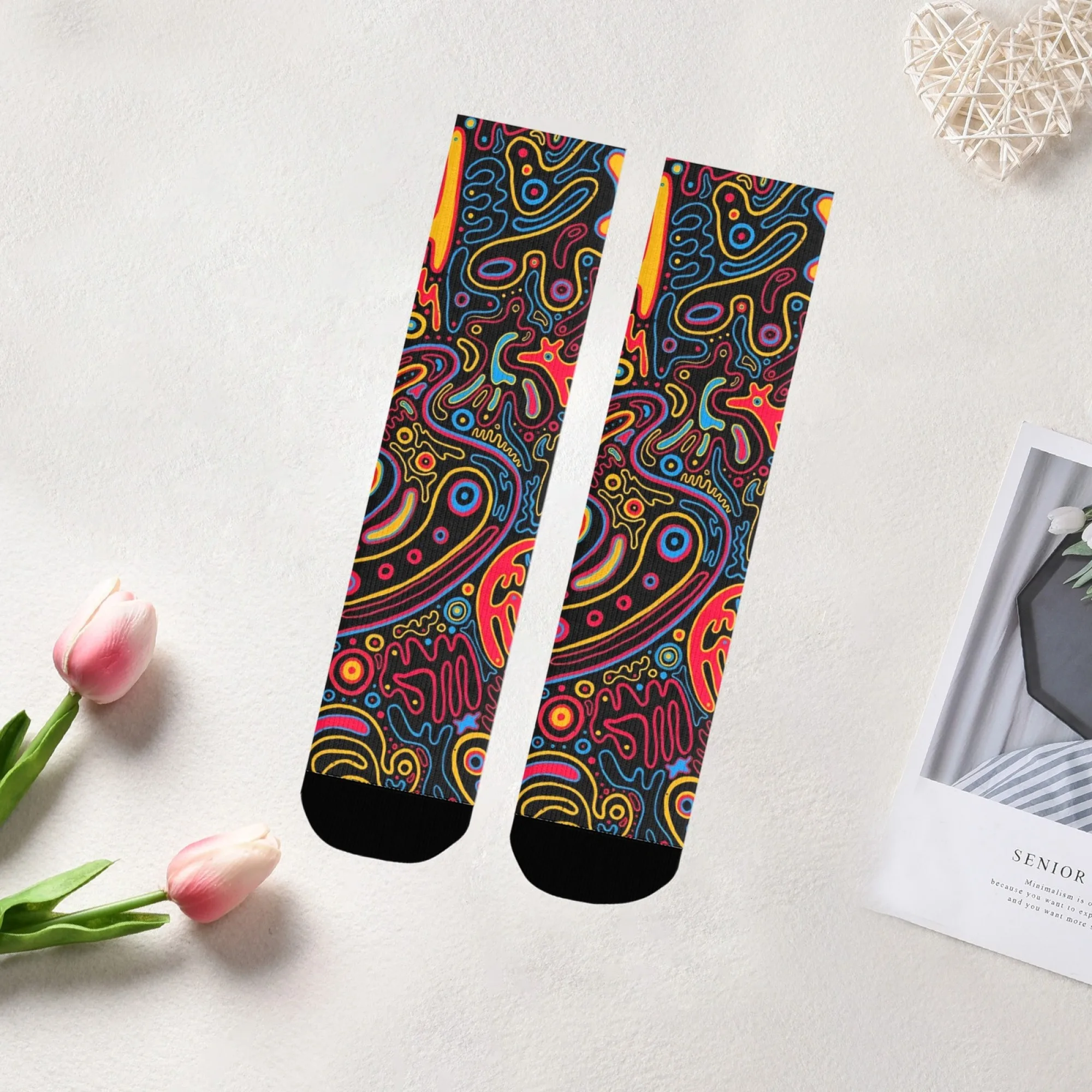 

Динамические художественные красочные мужские носки с абстрактным узором, смелые для уличного стиля, теплая одежда, эффекты и повседневные поп-цветры