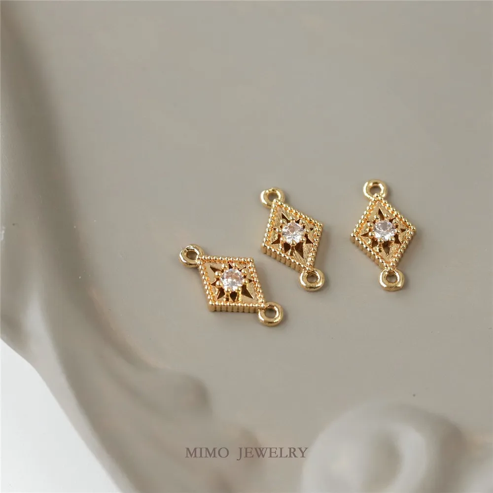 

DIY Handmade Accessory with Diamond-shaped Hollowed-out Octagonal Star Double-ring Double-hanging Pendant Made of Real Gold Zirc