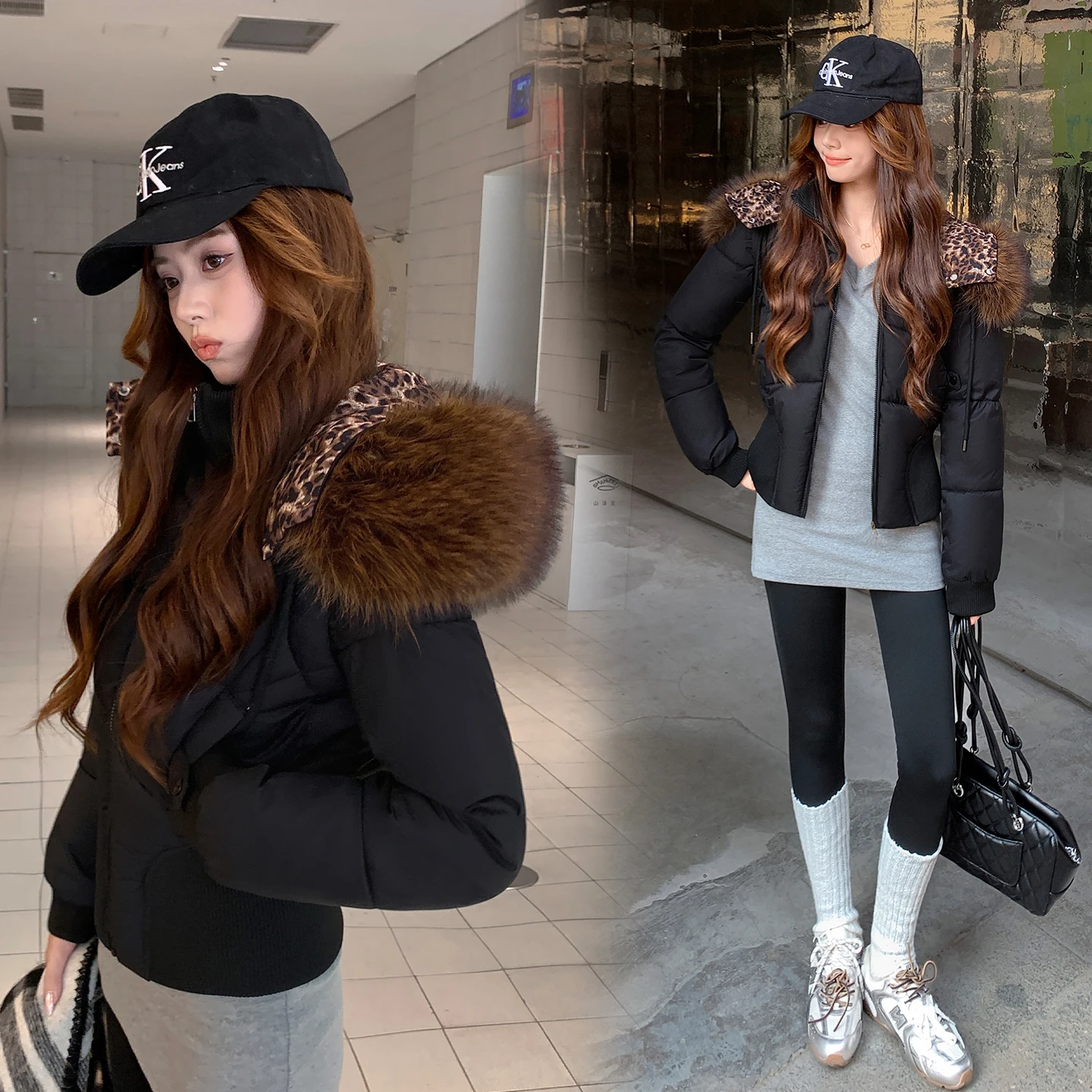 Women 2026 Winter New American Retro Hooded Fur Collar Down Cotton Coat Thickened Korean Style Waist Cinched Cropped Outerwear