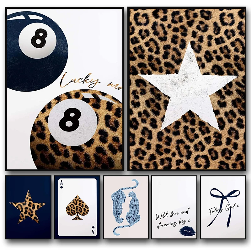 Modern Fashionable Leopard Print Pattern and Billiards Art Poster Canvas Printing Living Room Bedroom Home ation Gift