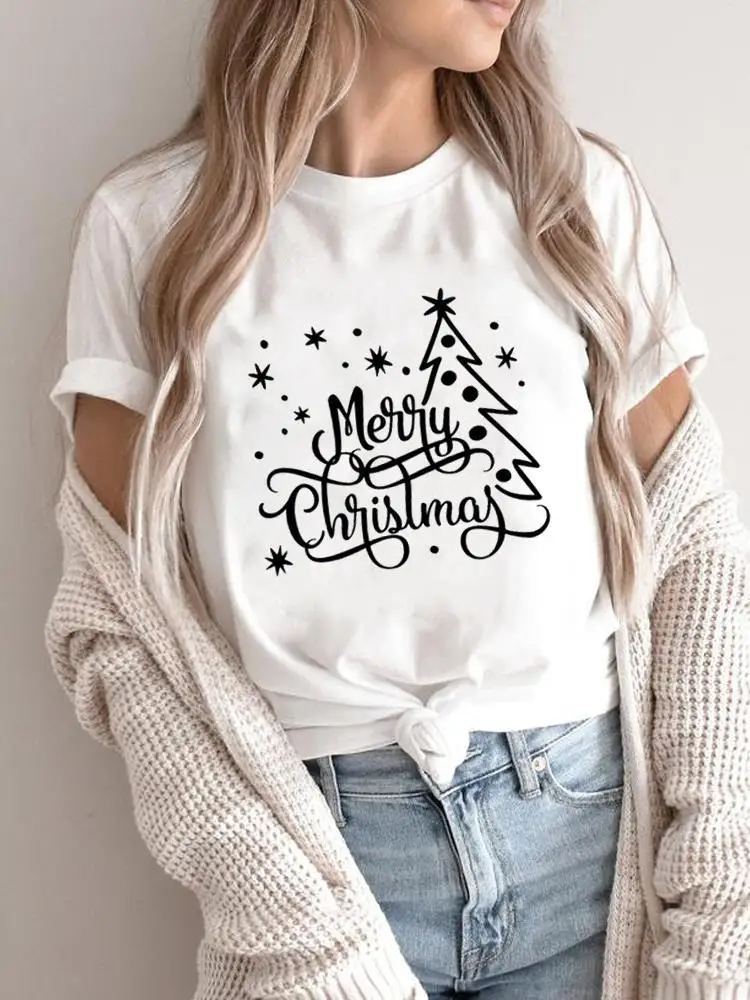 Tree Star Lovely 90s Trend Merry Christmas Women Holiday Shirt Clothing Fashion 2025New Year T-shirts Print T Top Graphic Tee