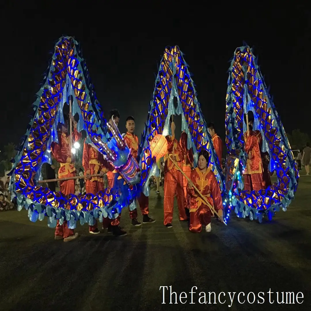 10m Length Size 5 Gold-plated 8 Student LED lights Chinese DRAGON DANCE ORIGINAL Lantern Stage Prop Folk Festival Costume