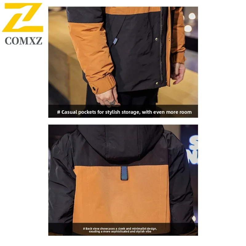COMXZ 2025 Mens Womens Color Block Puffer Jacket Winter Warm Trendy Couple Coat  leisure outdoor sports lightweight windbreaker