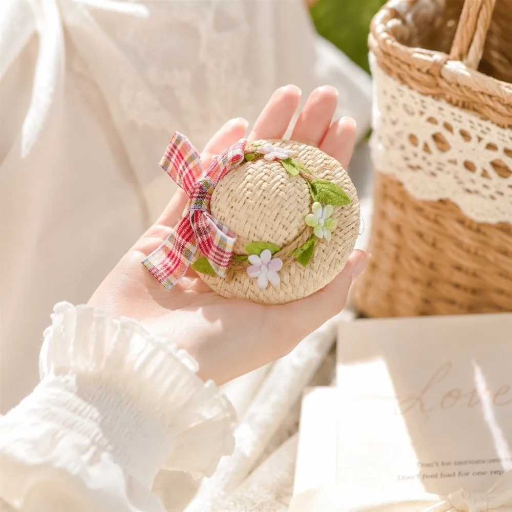 Durable Straw Woven Hair Clip Plaid Bow Shell Hat Shape BB Hair Clip Cute Seaside Style Hair Accessory Holiday Hairstyle