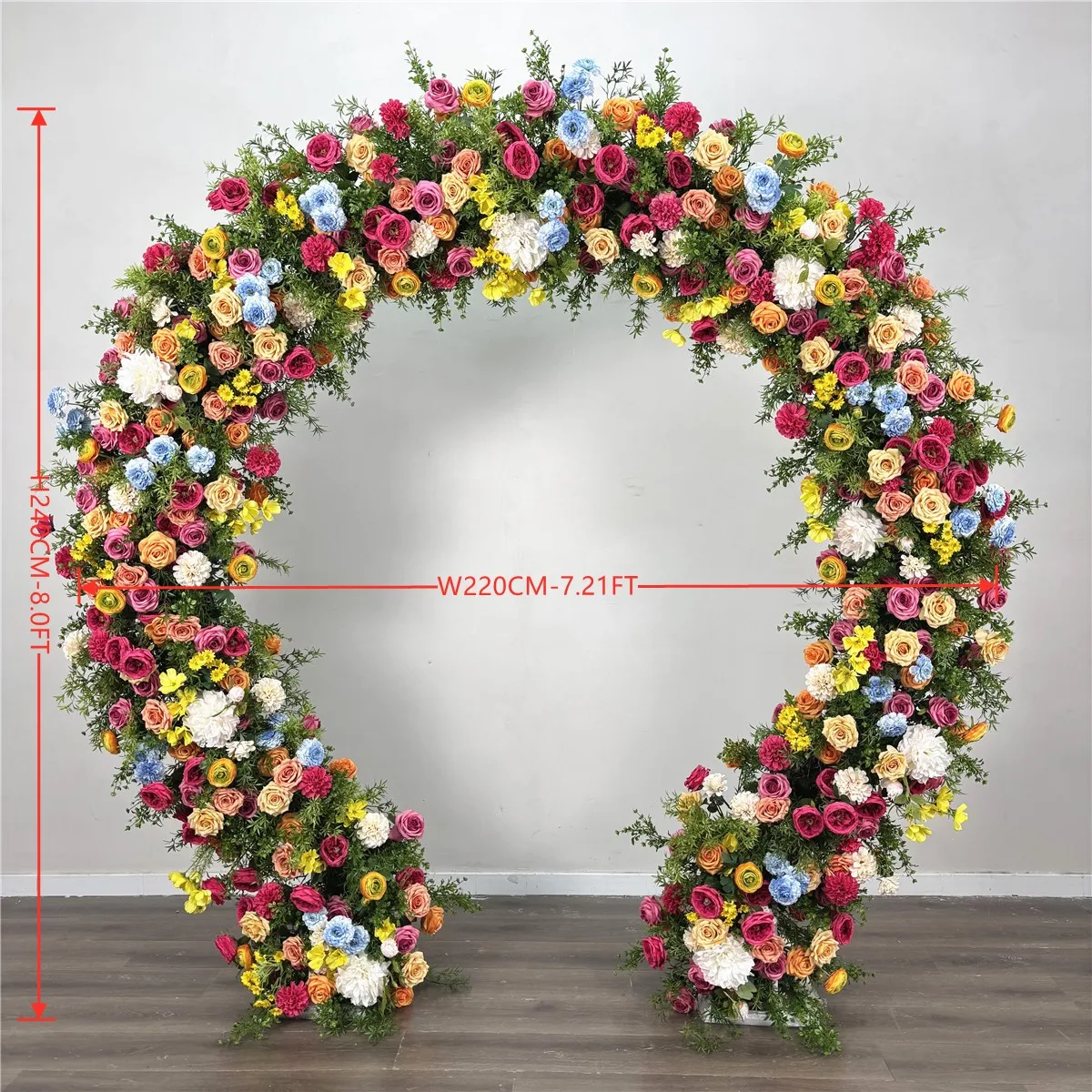 Hot Selling High Quality Realistic Handmade Silk Flower Arch Wedding Backdrop Customizable Size Event Decoration Colorful