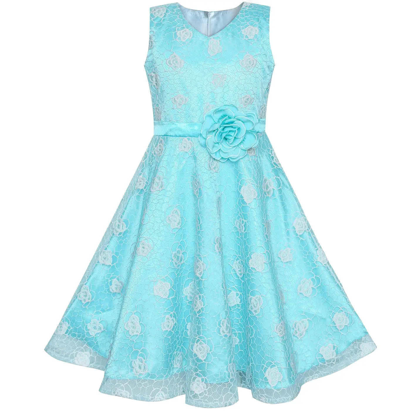Flower Girls Dress Blue Rose Wedding Party Birthday