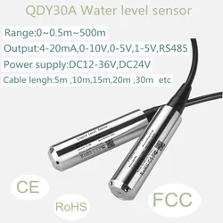 Sensor de nivel hidrostático de salida, transmisor sumergible de 0-10V 4-20mA, medidor transductor de líquidos de tanque de agua de DC12-36V