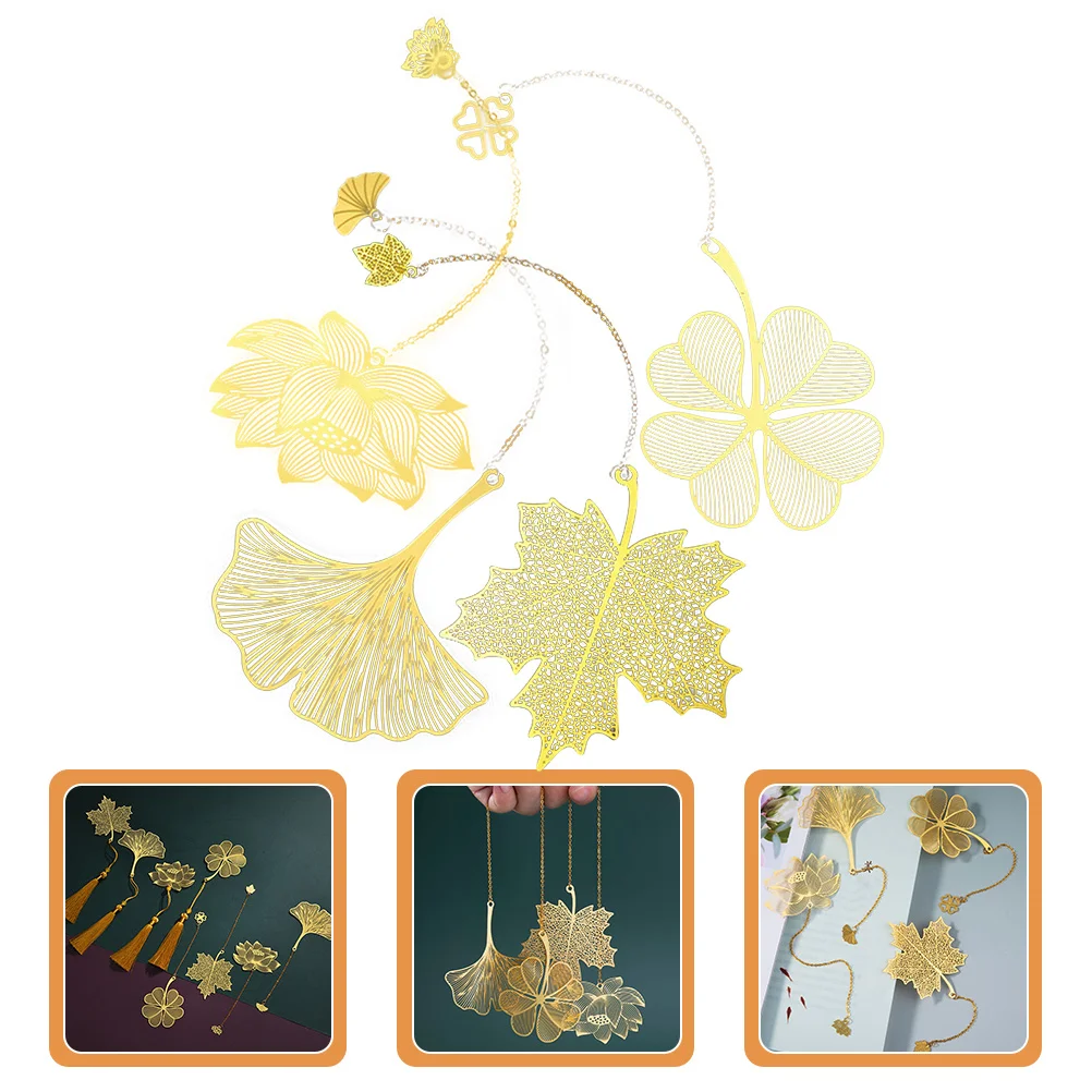 

4Pcs Leaf Shaped Metal Bookmark Hollow Out Book Markers for Women Book Decorating Hanging Bookmark Gift for Readers Fashionable