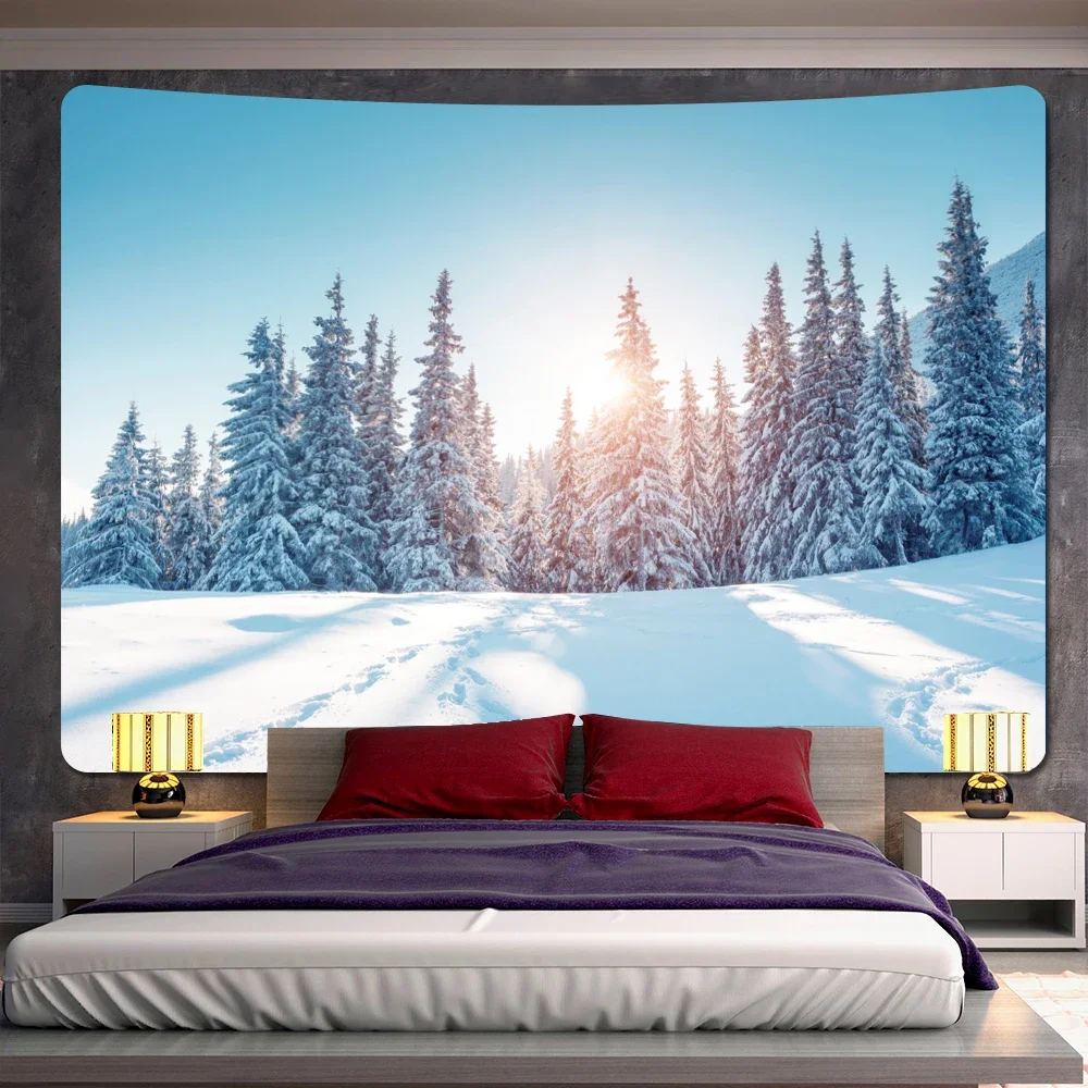 Charming Forest Snow Landscape Decorative Tapestry Bohemian Decorative Tapestry Bedroom Room Aesthetic Wall Art Home decor