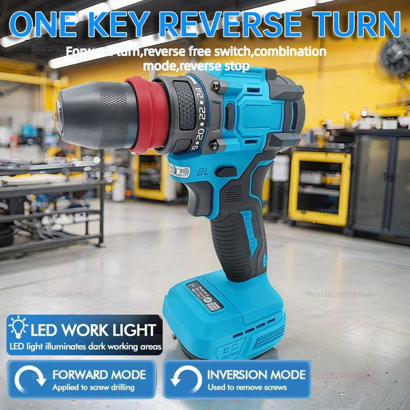 Taladro eléctrico inalámbrico sin escobillas, mandril de Metal de 2 velocidades, herramienta de mejora del hogar DIY para batería Makita de 18V Compatible sin batería