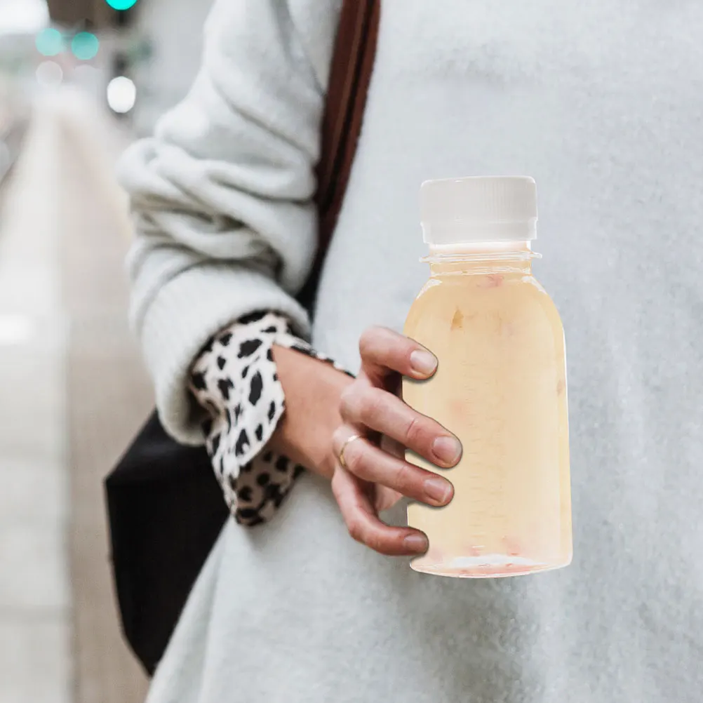 

12 Pcs Milk Bottle Transparent Clear Bottles Juice with Lids Containers Reusable