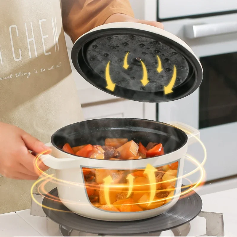 Enamel Cast Iron Multi-Functional Pot, Anti-Hot Handles, Induction Cooker Compatible, Versatile Fish Cake and Cooking Pot