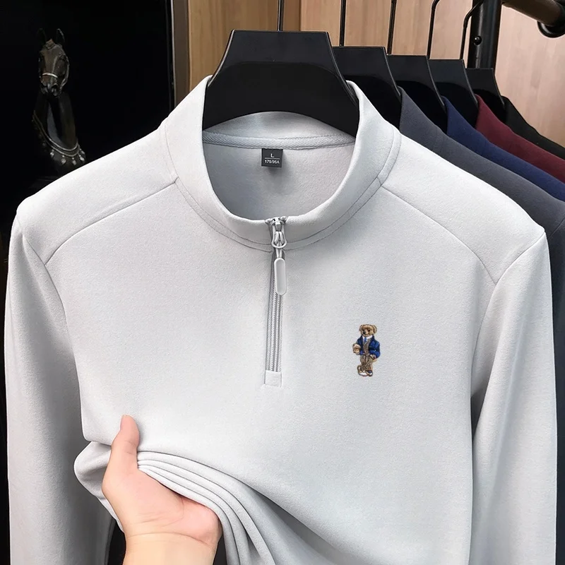 Designer Brand Winter New Warm Zipper Half High Collar Sweater Luxury Men's Exquisite Teddy Bear Embroidered T-shirt Long Sleeve