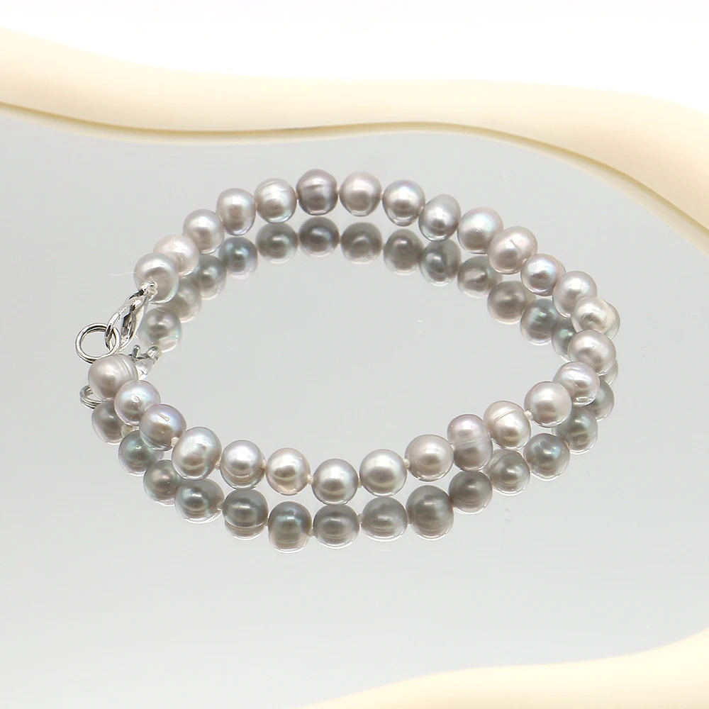 

Baroque Style Round Pearl Bracelet 6-7mm Freshwater Pearls Lobster Clasp Fashion Wrist Adornment For Daily Wear And Parties