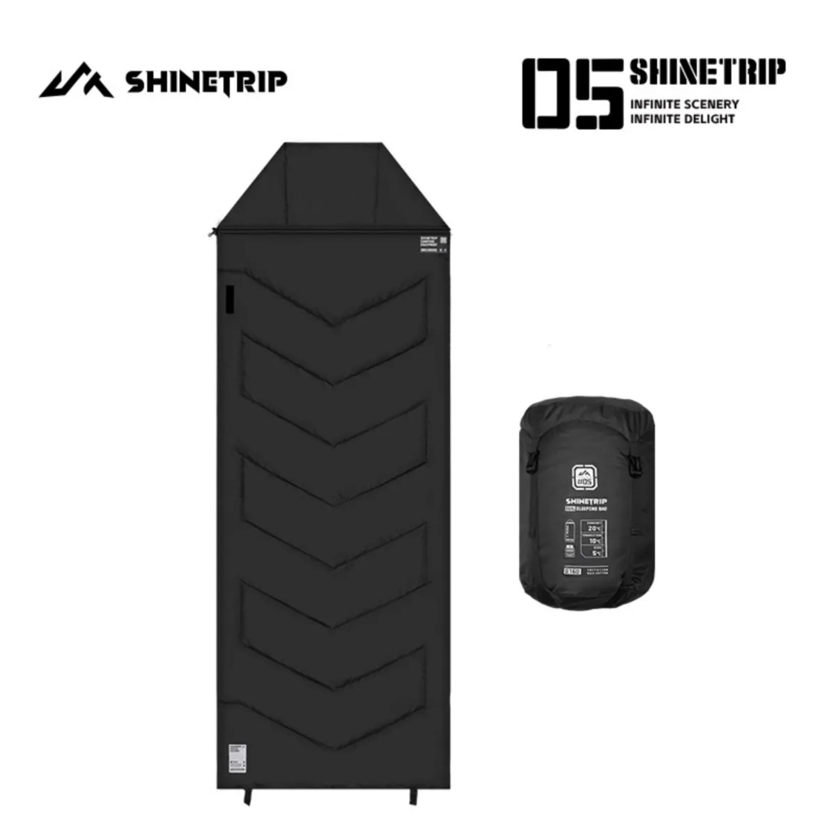ShineTrip A510 Polyester Envelope Sleeping Bag 4-Season Camping Comfortable Insulated Spliceable Sleep Bag with Drawstring Hood