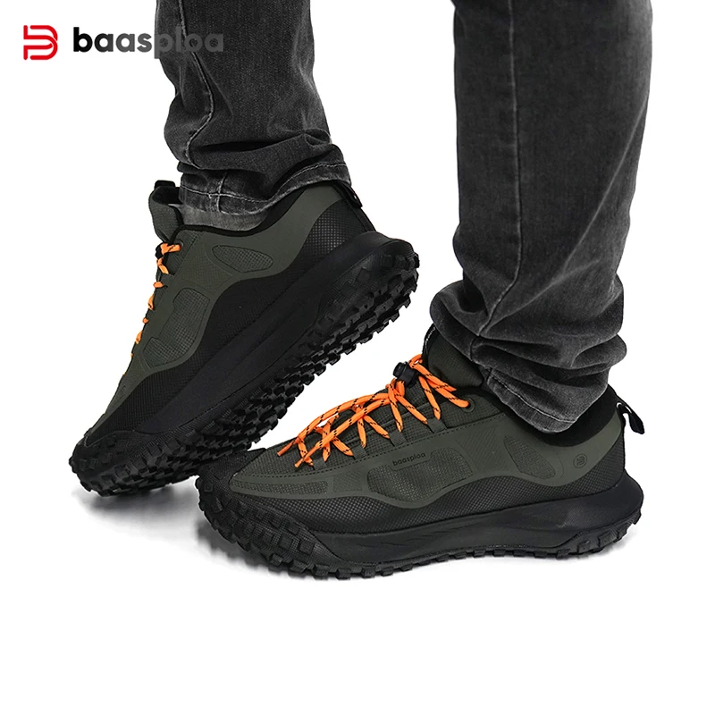Baasploa Men Hiking Shoes Outdoor Waterproof Camping Resistant Non Slip Sneakers Male Casual Lightweight Lace-Up Walking Shoes