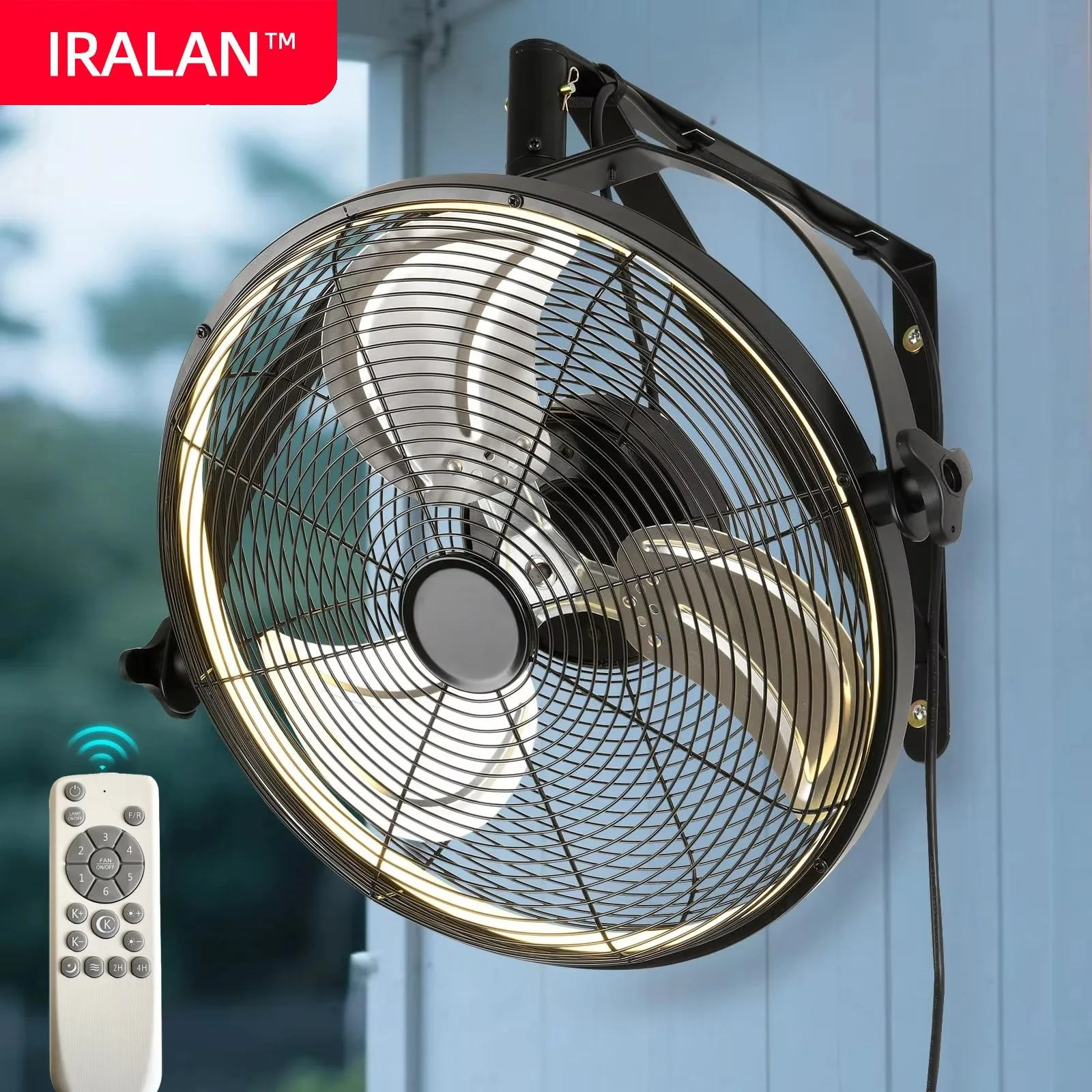 Ventilateur de plafond LED moderne 360 °   Ventilateur de plafond mural réglable avec lumière, ventilateur de terrasse et de balcon pour se débarrasser de la chaleur