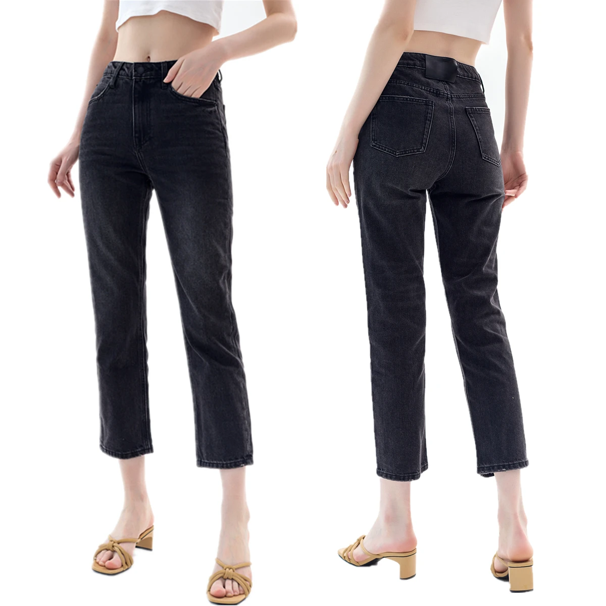 

Dave&Di Minimalist Women's Cropped Jeans Fashion Office Ladies Commuting Casual High Waisted Straight Leg Denim Pants Women