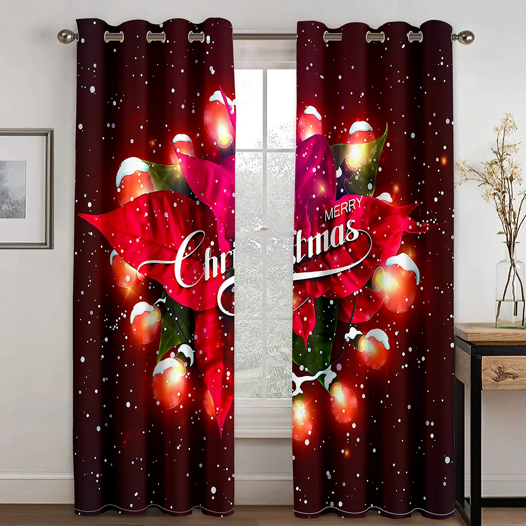 Merry Christmas, Christmas Red Balloon Snowflake Festive Curtain 2 Panels Deluxe Living Room Bedroom Kids Room Decor