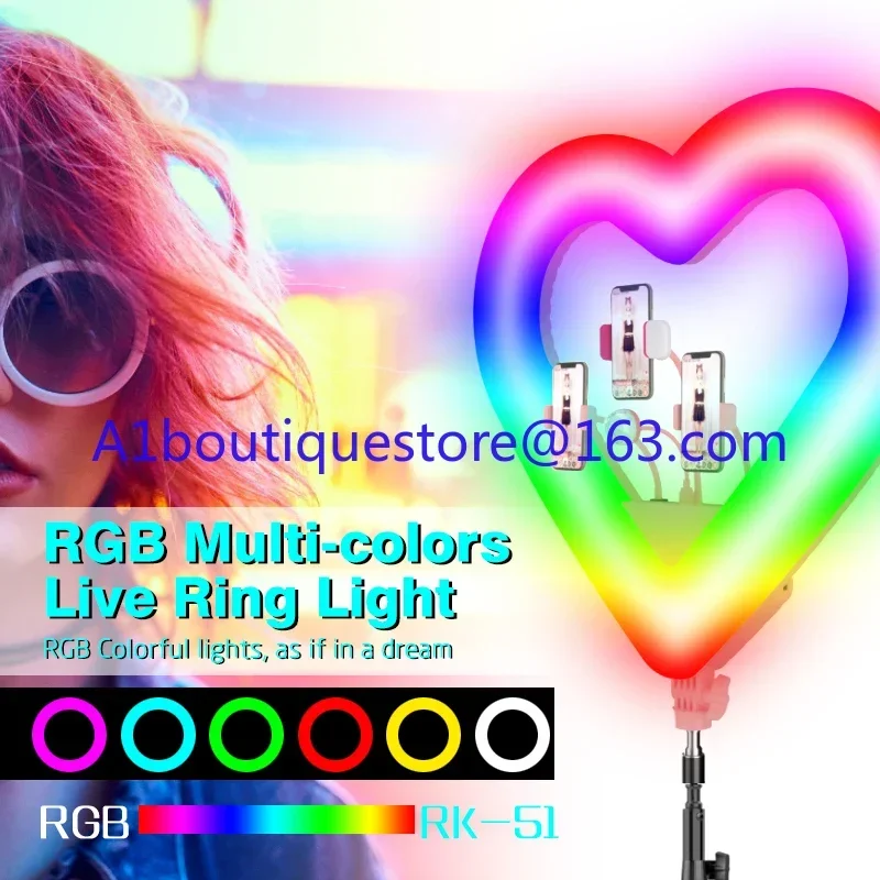 RK51 RGKNSE heart shaped led selfie ring light with 2m tripod stand remote