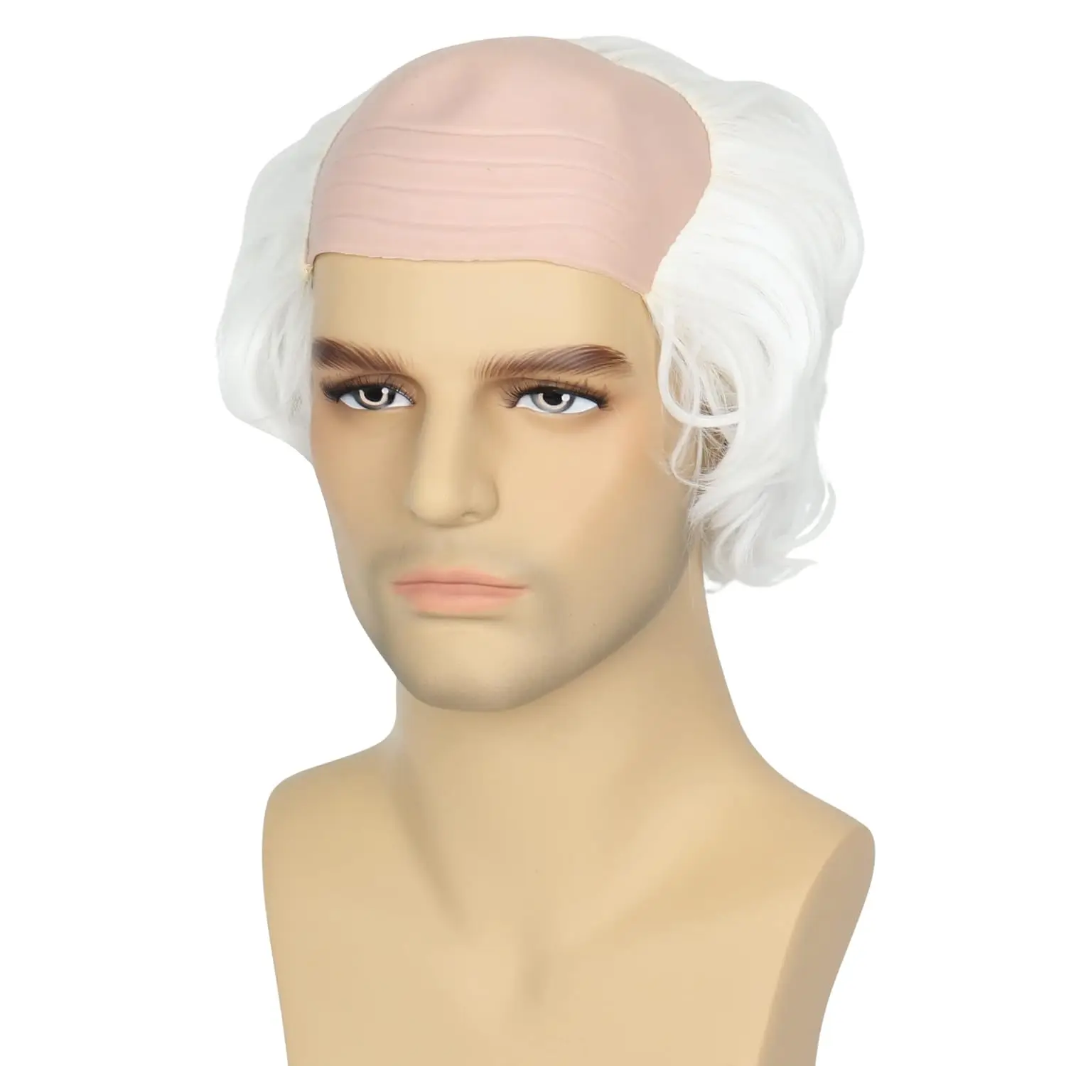 رجل يبلغ من العمر شعر مستعار قبعة أصلع بيضاء مع الشعر على الجانبين شعر مستعار أصلع الجد زي الهالوين التأثيري بيروكات صناعية #5