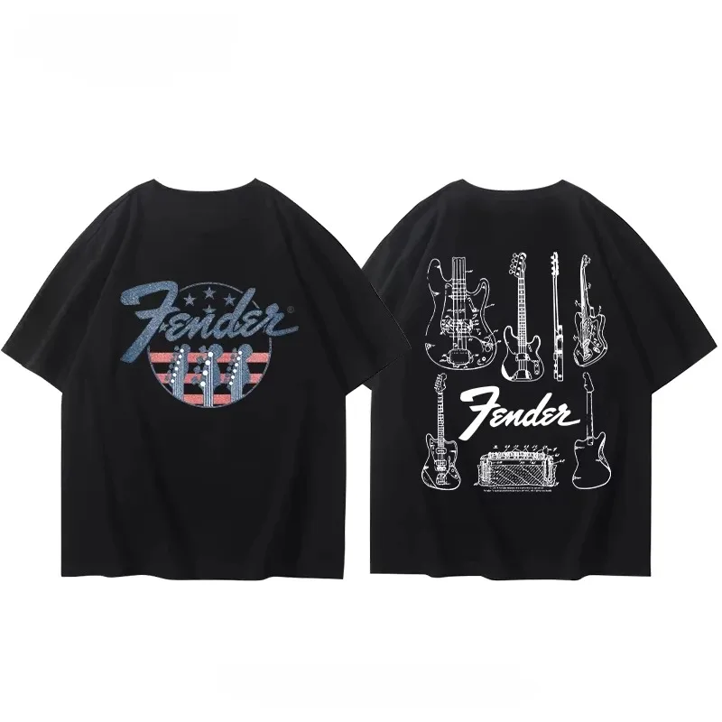 Summer T-Shirt Fender Electric Guitar Band Short Sleeved Boys and Girls Summer Guitarist Costumes Around Printed T-shirt