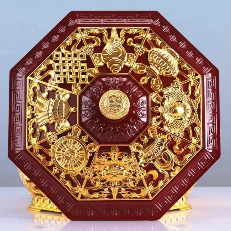 Tibetan Red Resin Fruit Dish ,Tantra Having a lid Buddhism Altars Plate,Buddha Religious Item Tray Living Room Decorative,28 cm