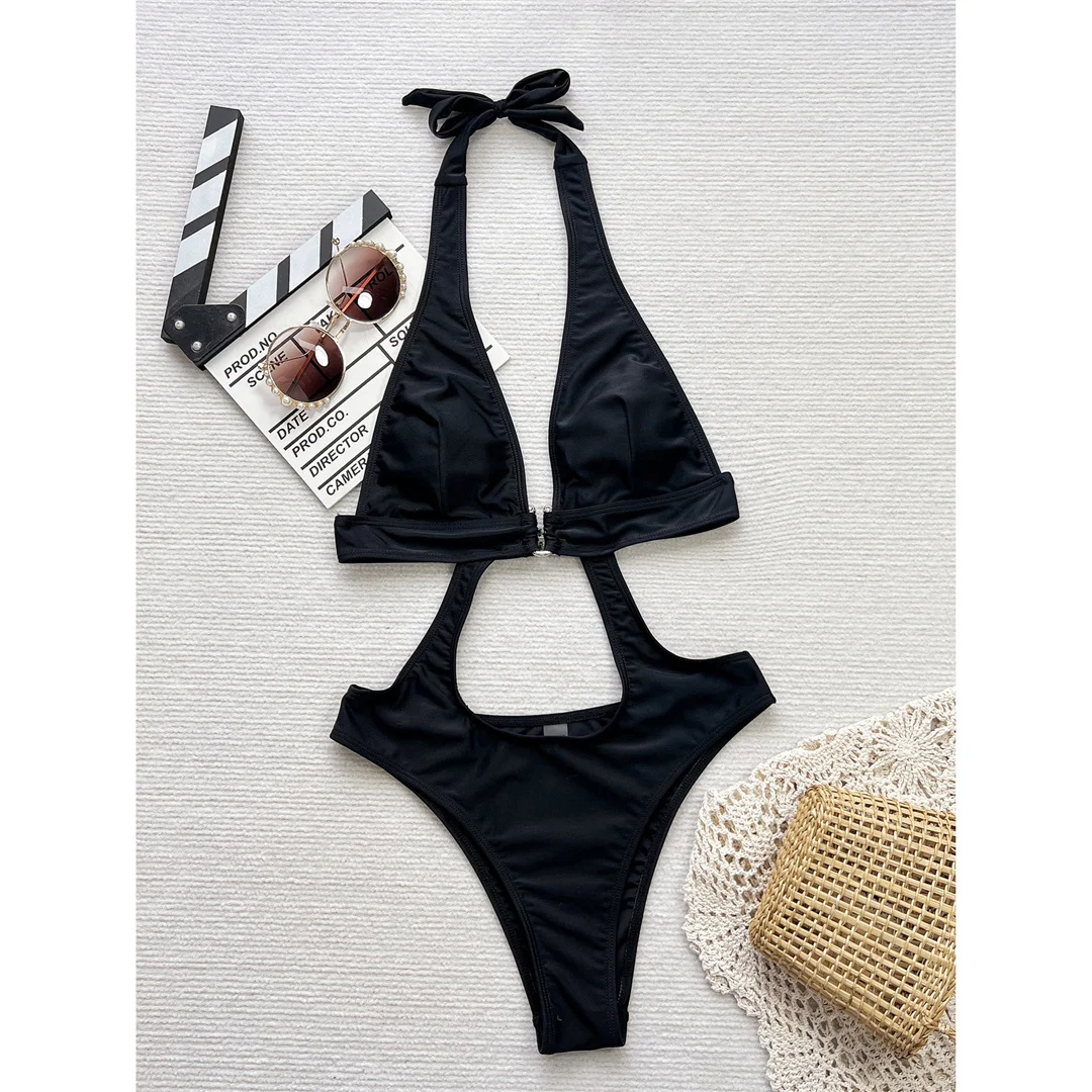 Sexy Badeanzug mit Ausschnitt am Bauch, Neckholder, rückenfrei, einteilig, Damen-Bademode, Monokini mit hohem Beinausschnitt, Badeanzug, Badebekleidung, V5883 – Detail 9