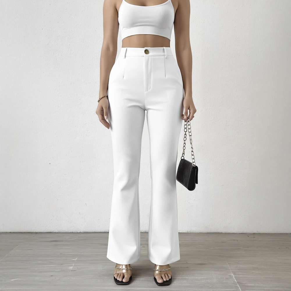 Winter Pants Bell Bottoms Regular Fit Full Length Casual Mid Waist Women's Fashion Trousers Autumn Spring Seasonal Wear