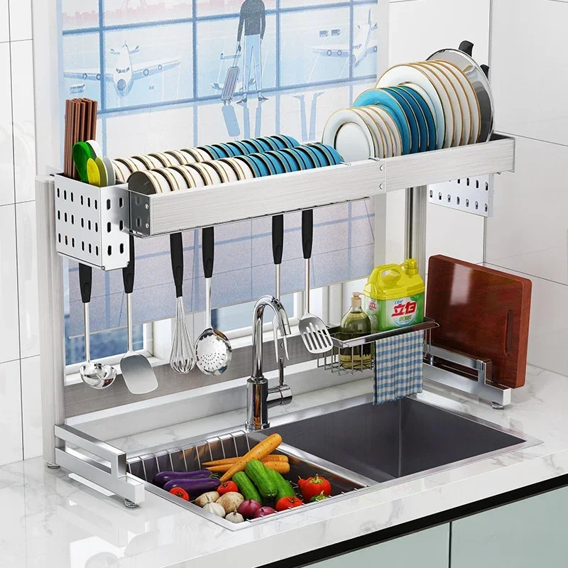 304 Stainless Steel Kitchen Sink Storage Shelf Dish Rack Tableware Drain Rack Dish Rack Knife Holder Si