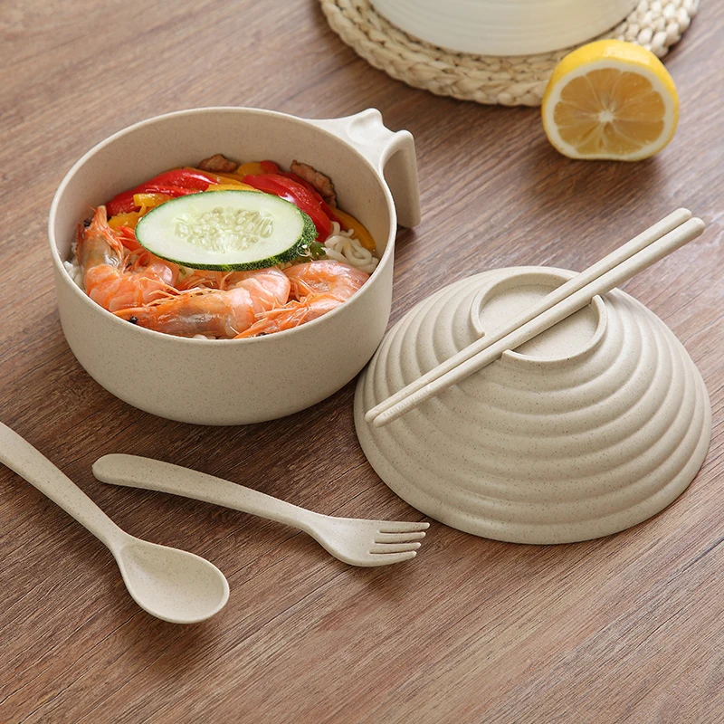 Multi-Functional Non-Stick Oil Lazy Person Wheat Straw Eating Bowl Easy to Wash Home Durable Fragile Proof Noodles Bowl Simple
