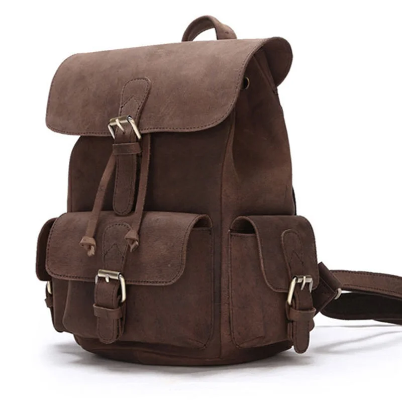 Genuine Leather Rucksack New Knapsack Crazy Horse Cowhide Women Daypack Travel Computer Bag Vintage Men Backpack School Bags