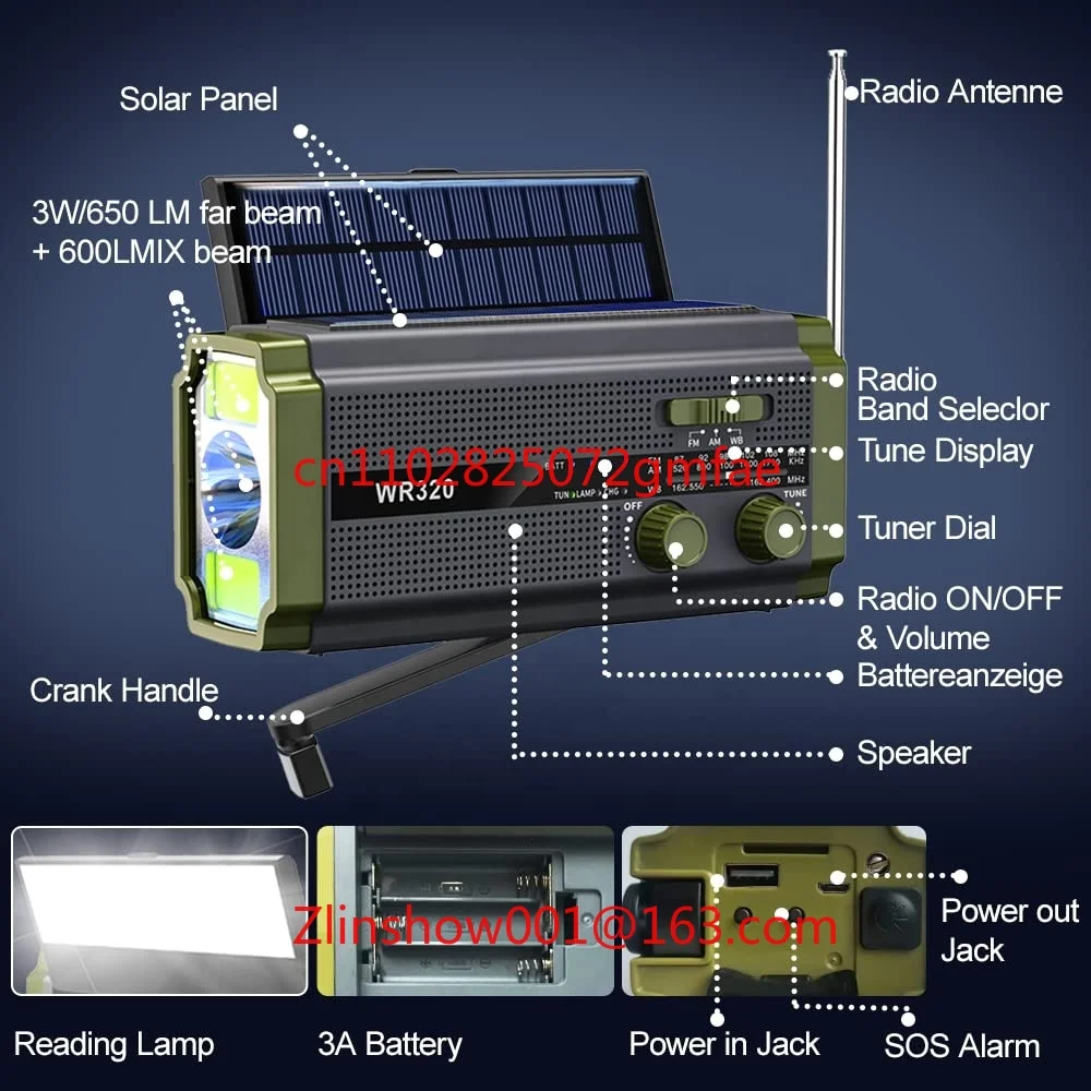 

XSY-320 Portable Solar Emergency Radio 5000mAh BatteryModel Four Charging Modes Plastic Flashlight