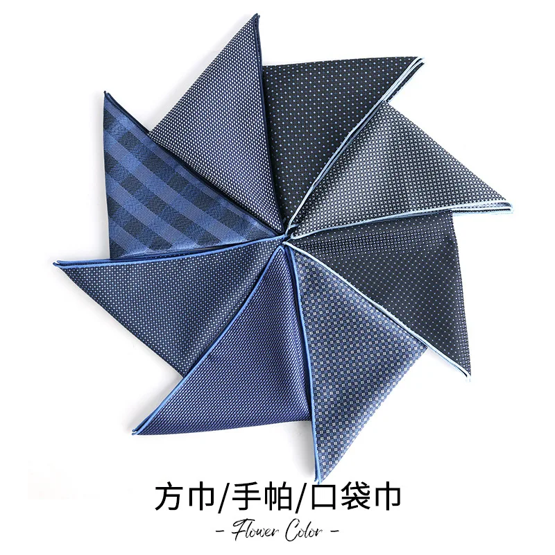 Pocket Square Men Fashion Silk Handkerchief Navy Blue Handmade Hanky Luxury Brand Design Pocket Square Microfiber Jacquard Pocke